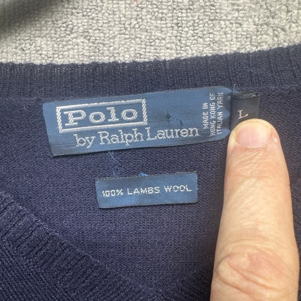 Polo Ralph Lauren Sweater Mens L Navy Blue Lambs Wool Lambs‎ Wool Pony  Pullover